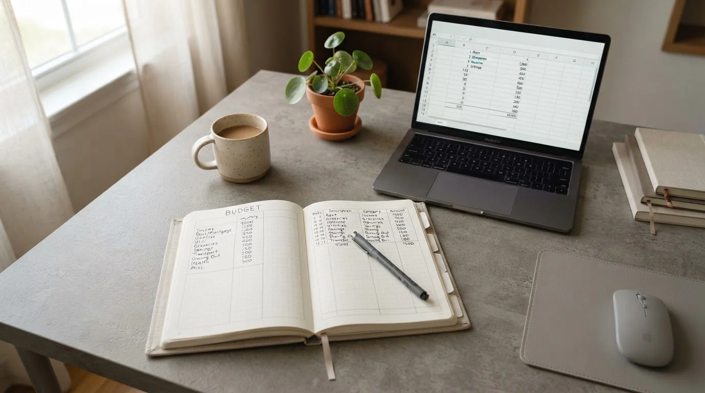 Organisierter Schreibtisch mit Budget-Planung und Notizen zum Bankroll-Management