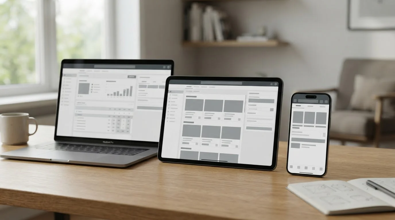 Mehrere Geräte zeigen verschiedene abstrakte Wettschein-Interfaces im Vergleich