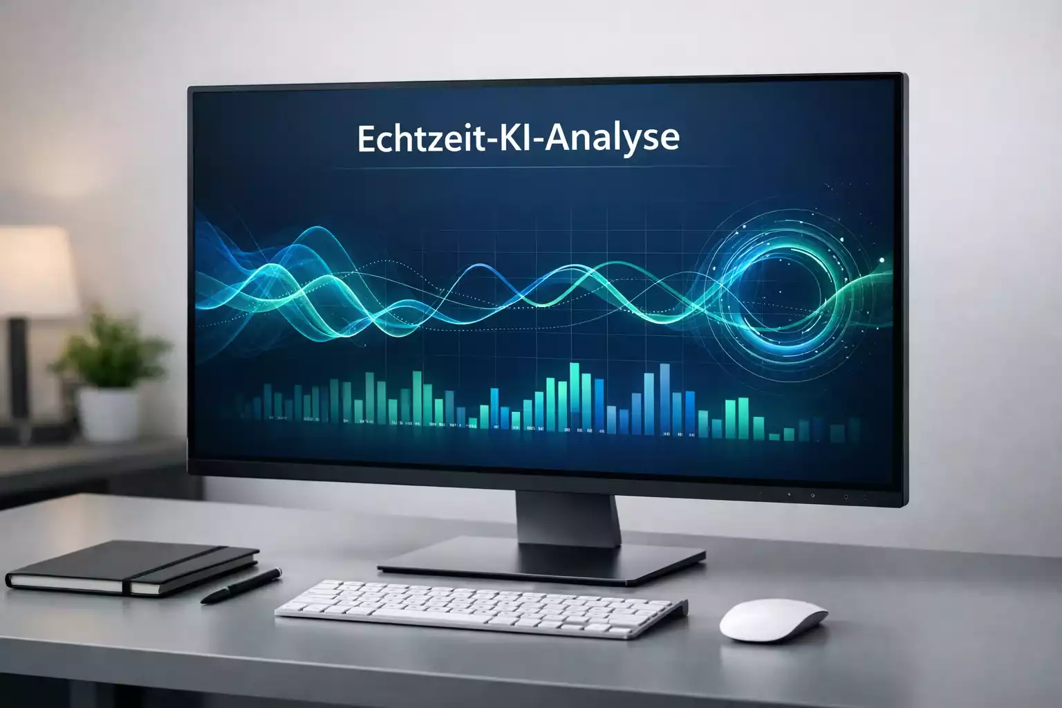Datenströme und Statistiken fließen in einen Computer zur Echtzeitanalyse