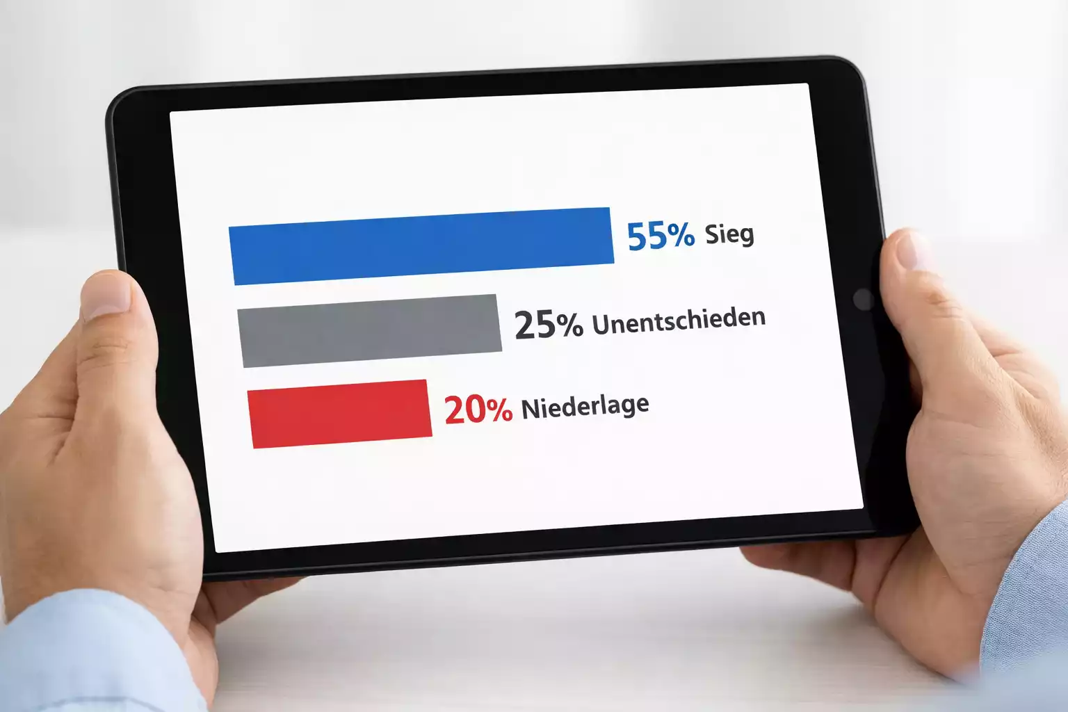 Einfaches Balkendiagramm zeigt Wahrscheinlichkeiten für Heimsieg, Unentschieden und Auswärtssieg