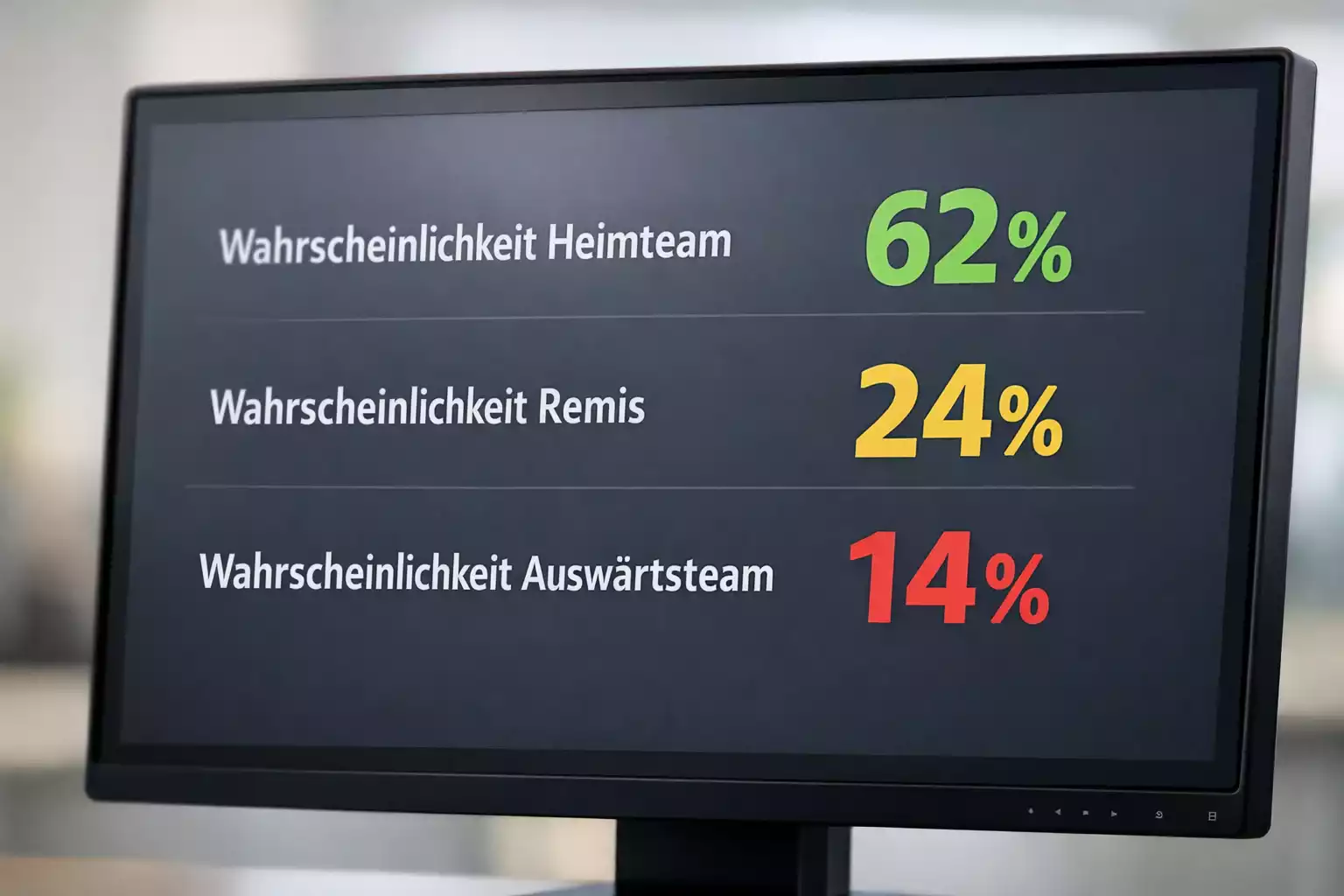 Monitor zeigt Prozentangaben für verschiedene Spielausgänge