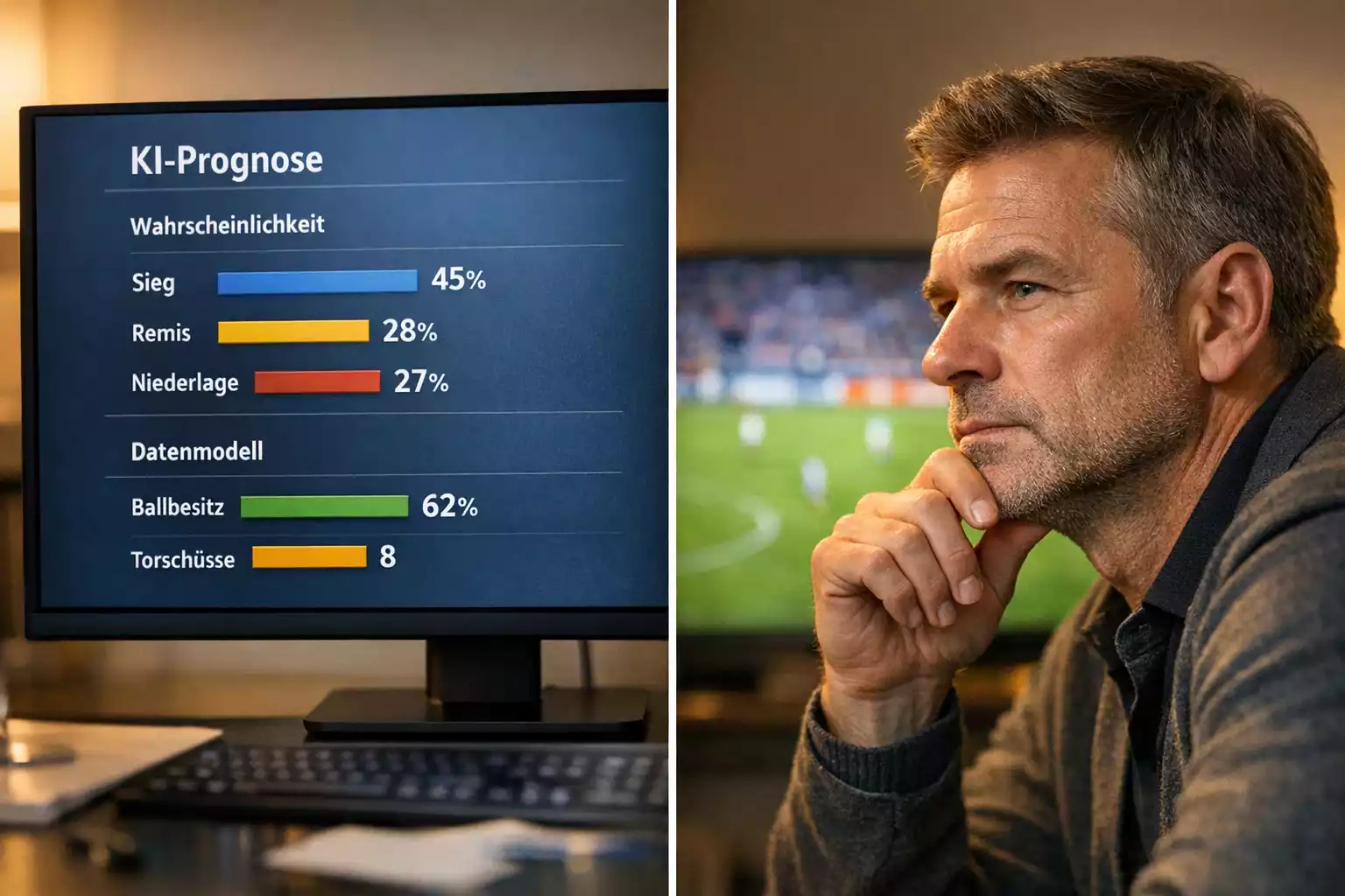 Gegenüberstellung von künstlicher Intelligenz und menschlichem Fußballexperten