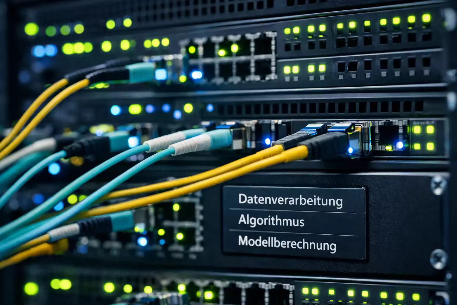 Server mit leuchtenden Verbindungen symbolisiert KI-Datenverarbeitung