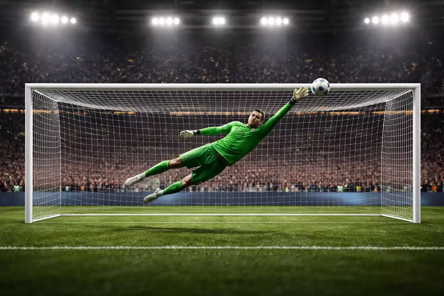 Fußballtorwart macht eine spektakuläre Parade im Bundesliga-Spiel