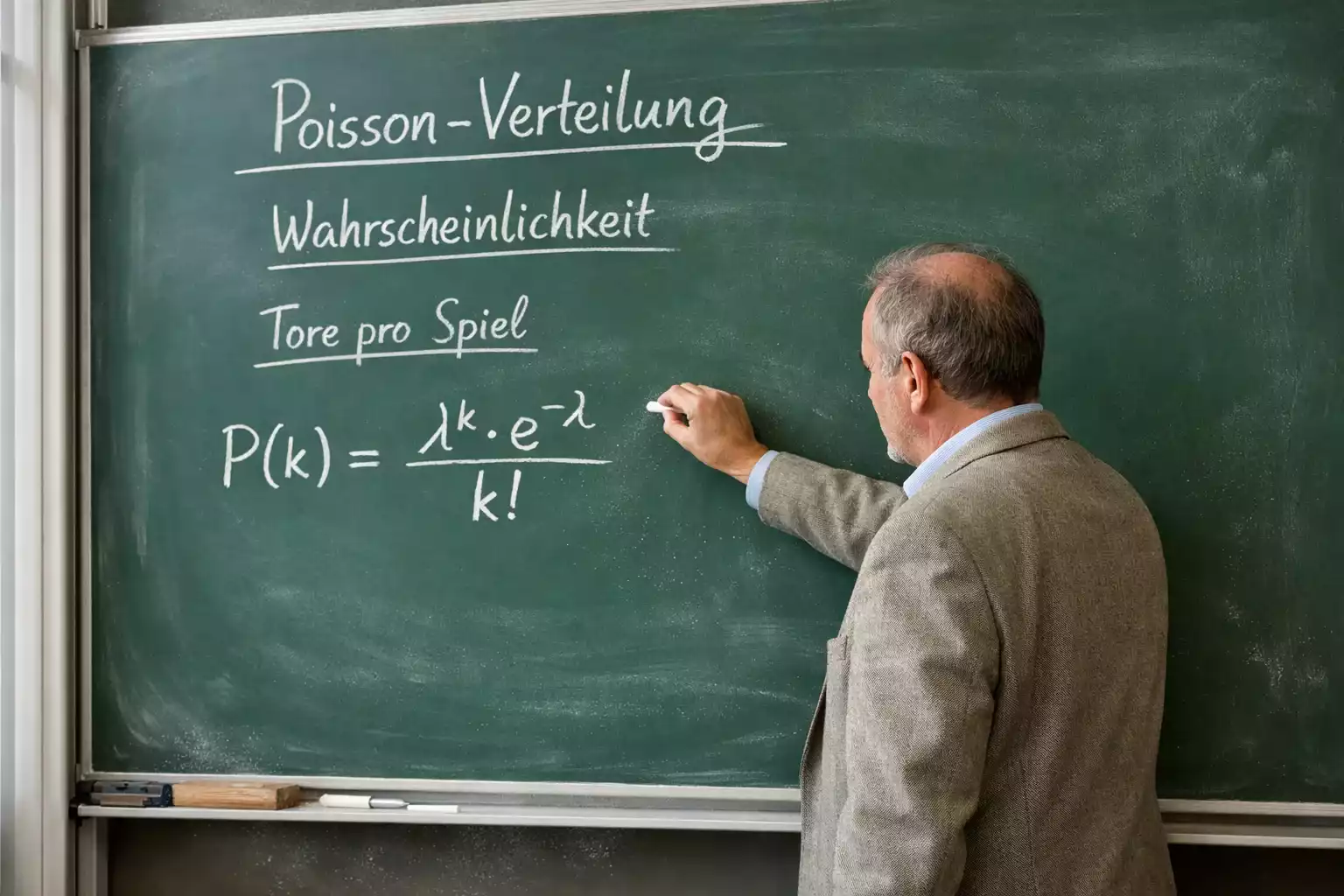 Wissenschaftler schreibt mathematische Formeln an eine Tafel in einem Seminarraum