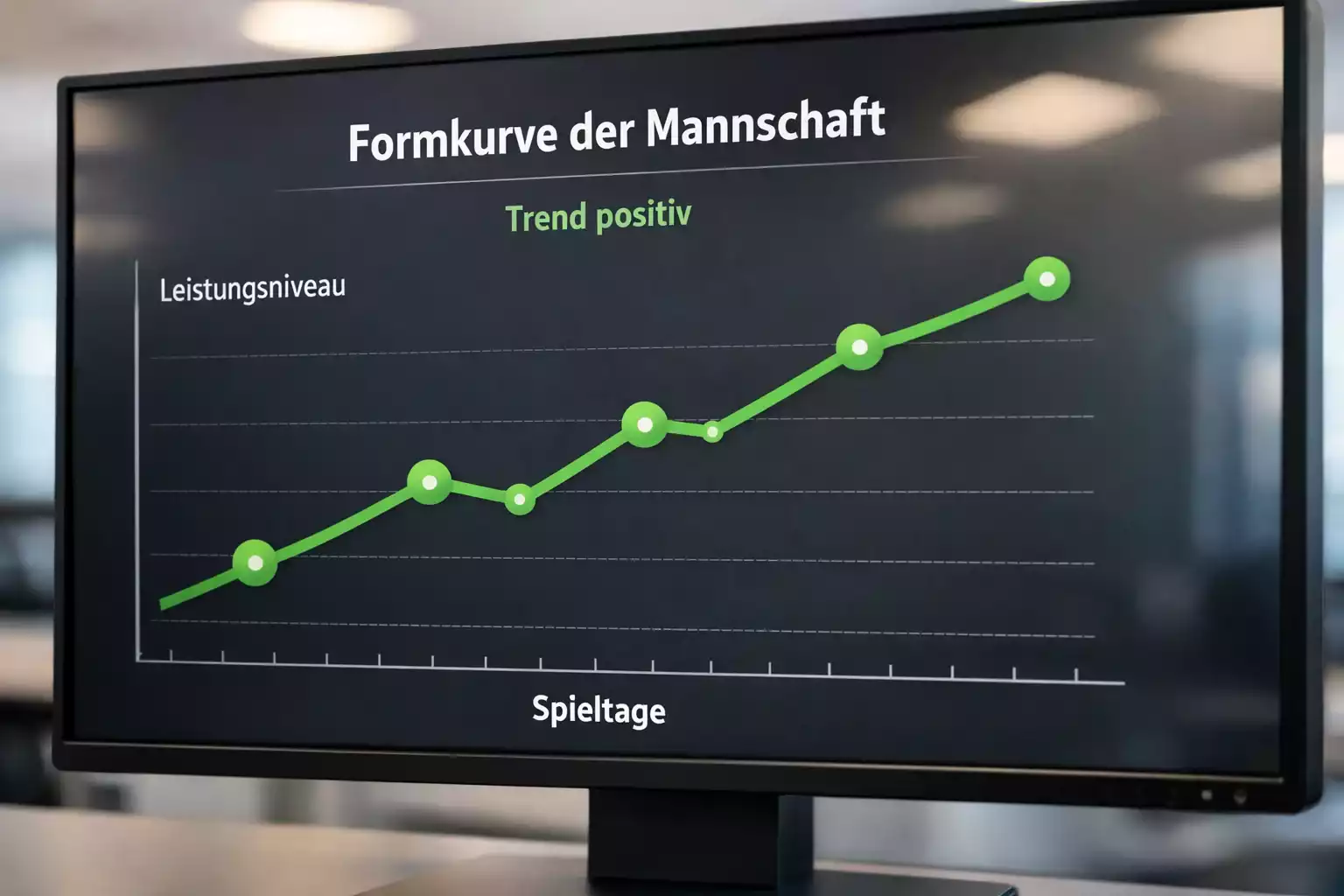 Aufsteigende Formkurve einer Bundesliga-Mannschaft auf einem Bildschirm