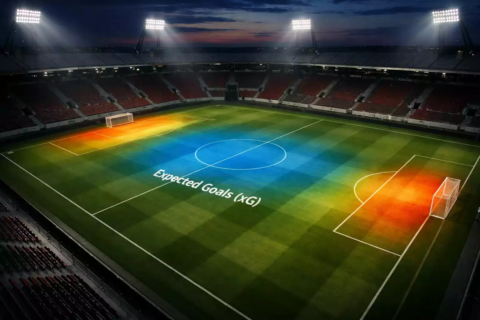 Fußballfeld mit farblich markierten Schusszonen und xG-Werten aus verschiedenen Positionen