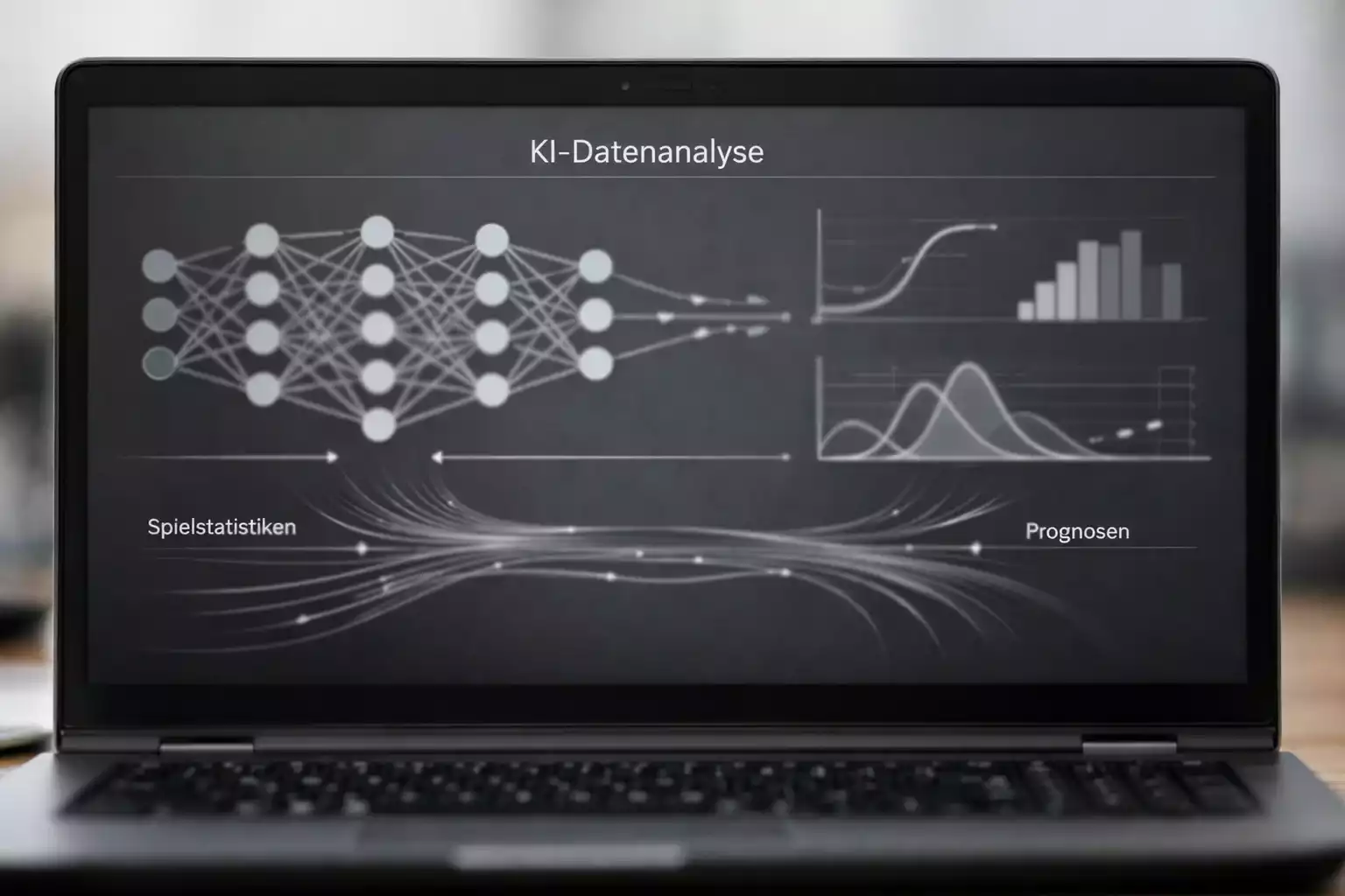 Visualisierung eines Machine-Learning-Prozesses mit Datenströmen und neuronalen Netzwerkverbindungen
