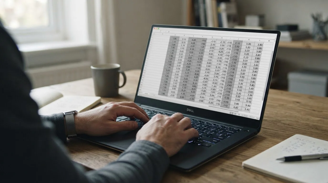 Detailansicht von Quotenvergleich und mathematischer Analyse auf Bildschirm