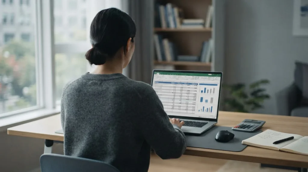 Person analysiert Wett-Tipps und Margen am Laptop in neutraler Umgebung